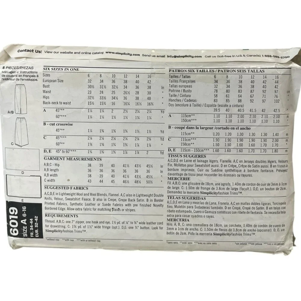 New Look 6019 Skirt Sewing Pattern‎ Size 6-16 Vintage